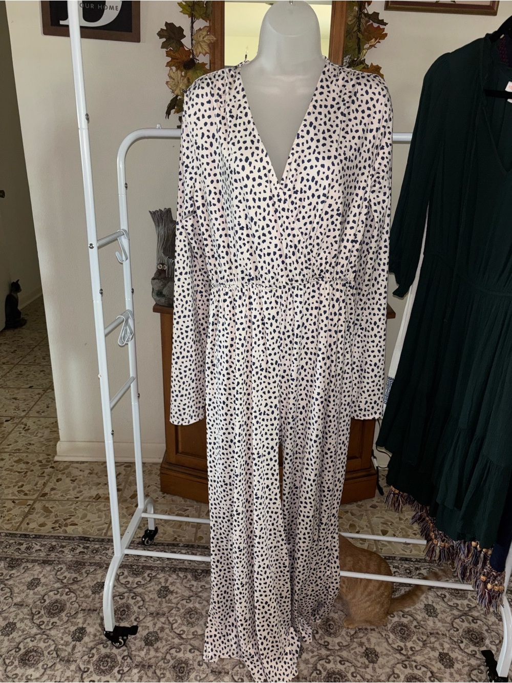 Peach Love California Cream Dalmatian Print Wrap Jumpsuit